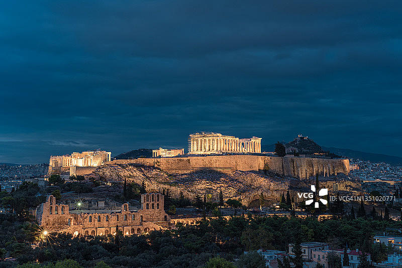 希腊雅典卫城日落景观图片素材