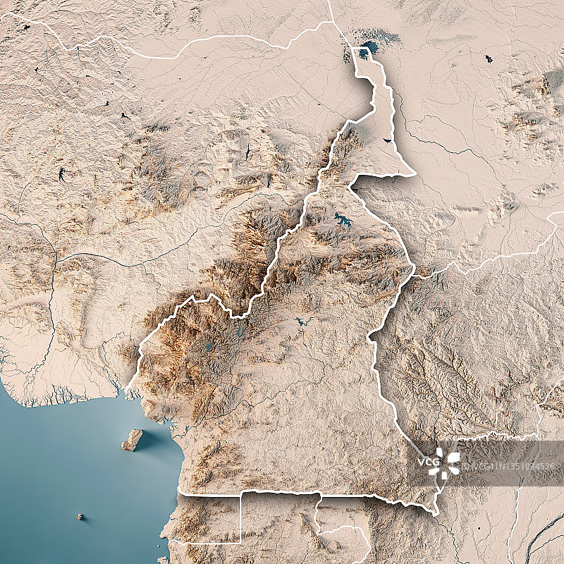 喀麦隆地形图3D渲染中性边界图片素材