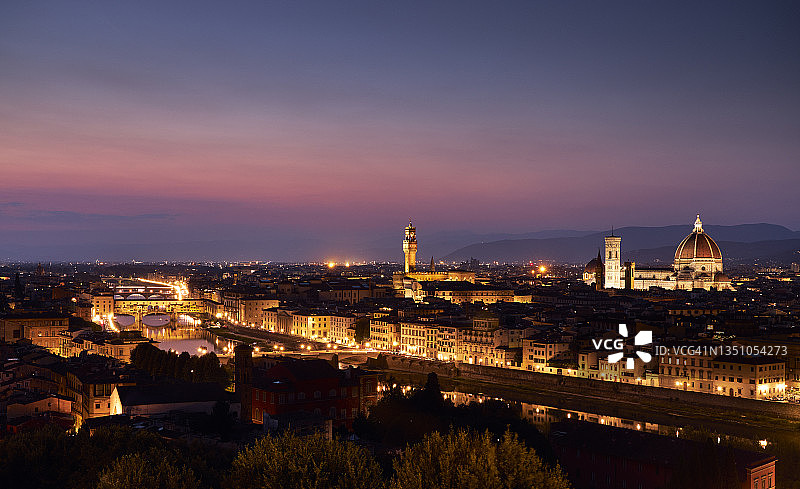 佛罗伦萨城市黄昏鸟瞰图图片素材