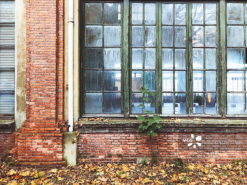 废弃的砖砌工业建筑中的凸窗图片素材