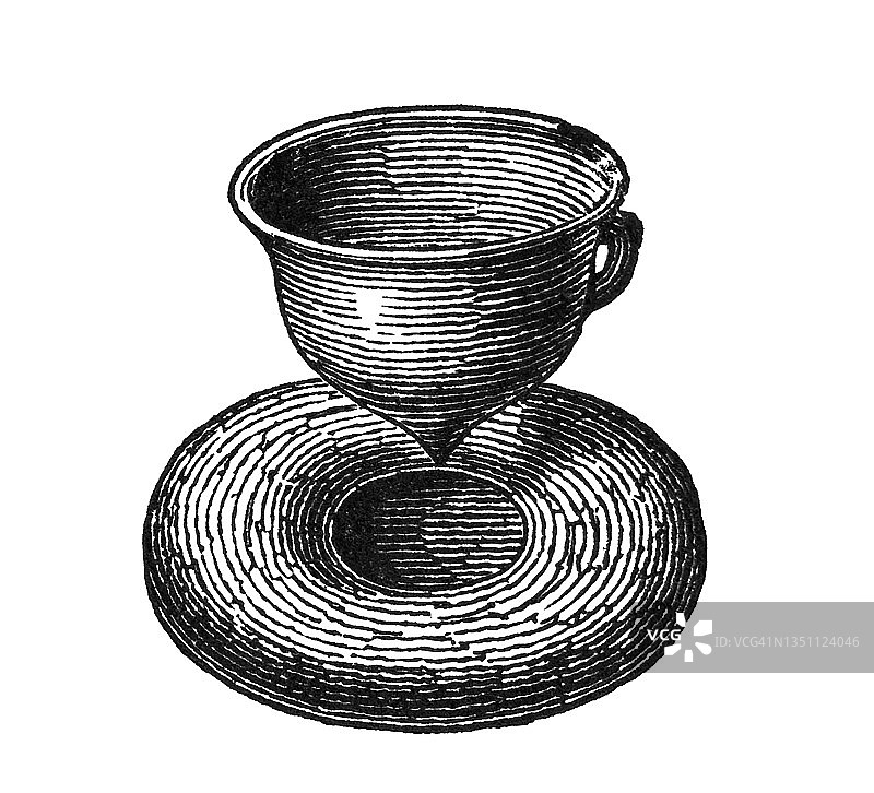 青铜时代文物：苏黎世湖的烹饪碗复古雕刻插图图片素材