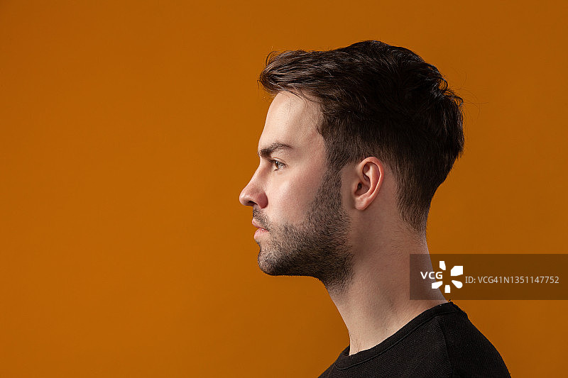 有魅力的20岁络腮胡男子棚拍肖像图片素材