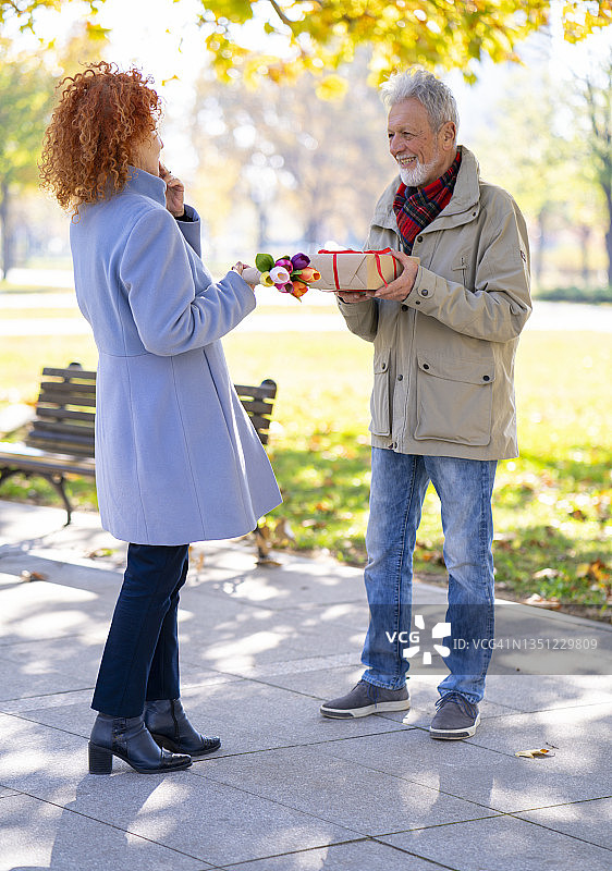 老年夫妇互赠圣诞礼物图片素材