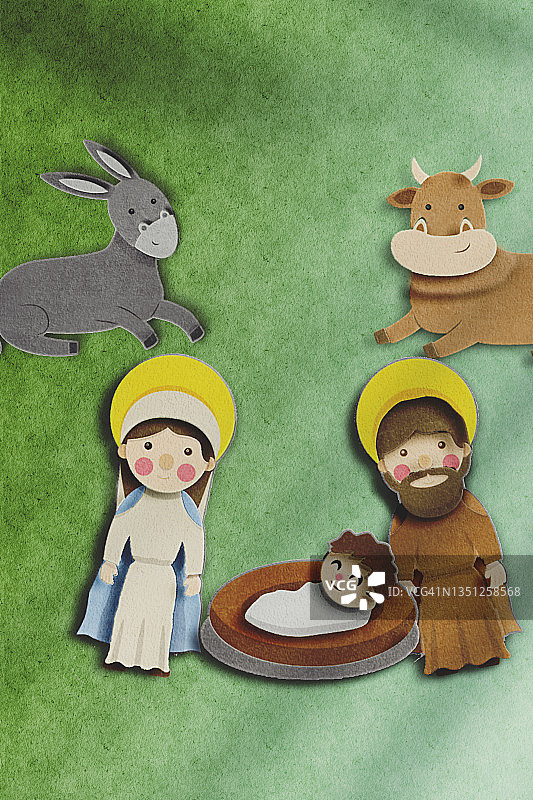 剪纸作品中的耶稣诞生人物图片素材