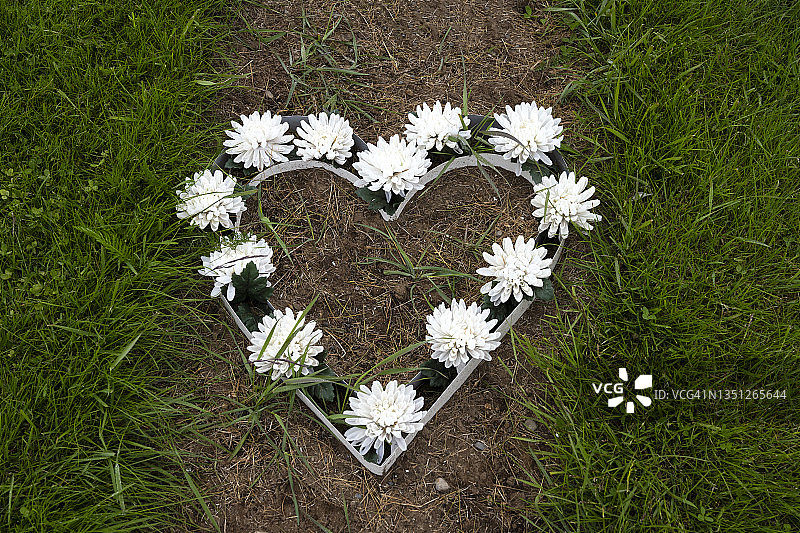 冰岛Hvalsnes公墓的心形鲜花图片素材