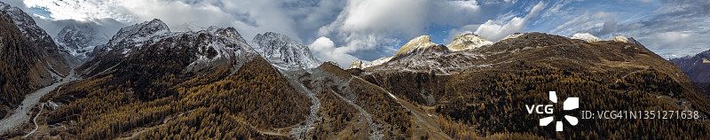 高山山谷和白雪皑皑山脉的壮丽景色图片素材