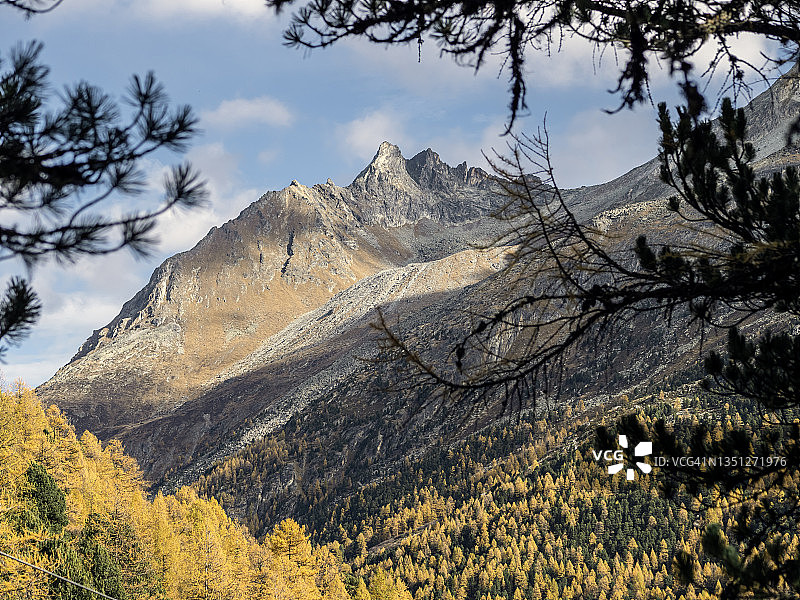 高山山谷和白雪皑皑山脉的壮丽景色图片素材