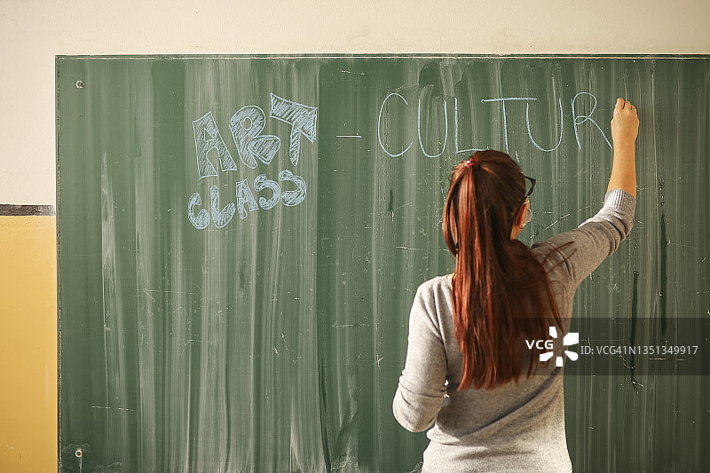 在黑板上书写图片素材