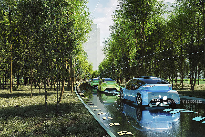 干净未来感电动汽车道路交通图片素材