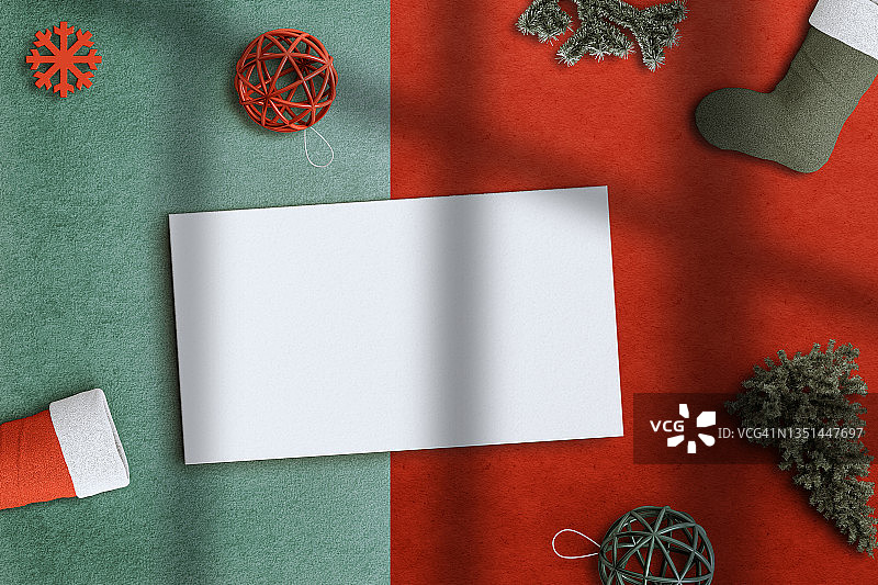 红色背景圣诞节商品顶部视图样机图片素材