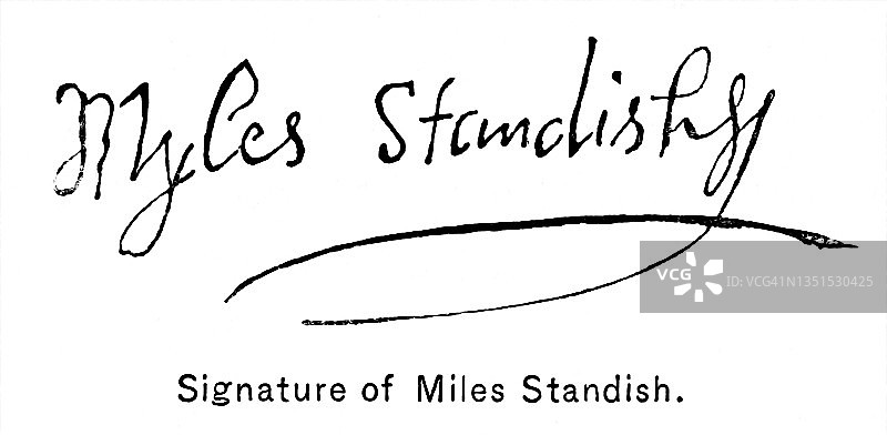 迈尔斯·斯坦迪什签名（英国军官、普利茅斯殖民地军事顾问）图片素材