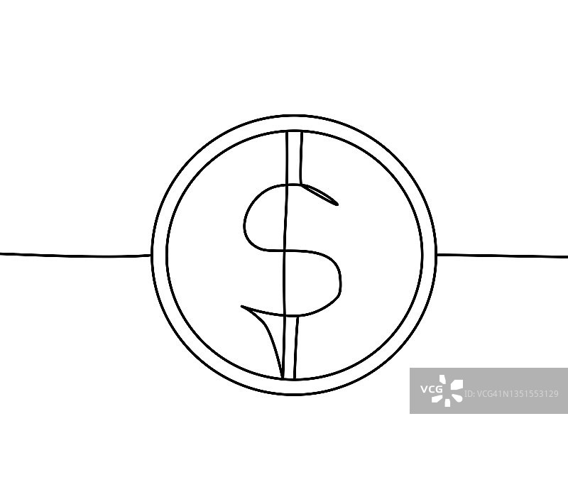 一美元硬币单线画图片素材
