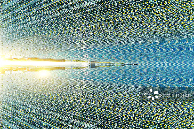 日落时分具有镜面效果的温室屋顶图片素材