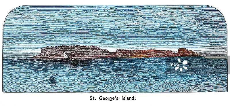 阿拉斯加圣乔治岛复古版画插图图片素材