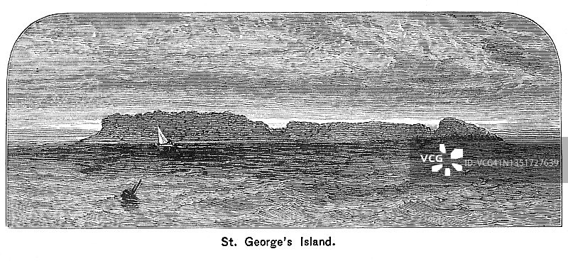 阿拉斯加圣乔治岛复古版画插图图片素材