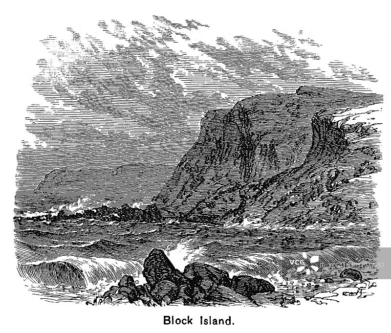 罗德岛新肖勒姆布洛克岛的古老雕刻插图图片素材