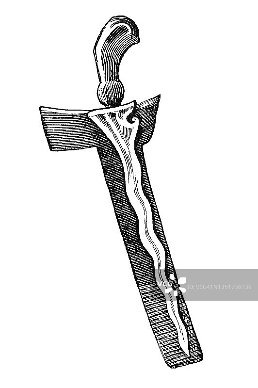 马来文化 - 印度尼西亚的克里斯不对称匕首古老版画插图图片素材