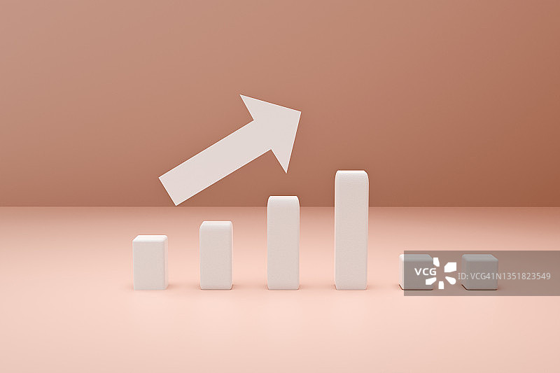粉色背景上的白色统计图和上升箭头图片素材