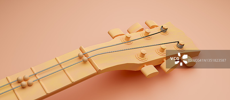粉色背景上的橙色吉他3D渲染图片素材