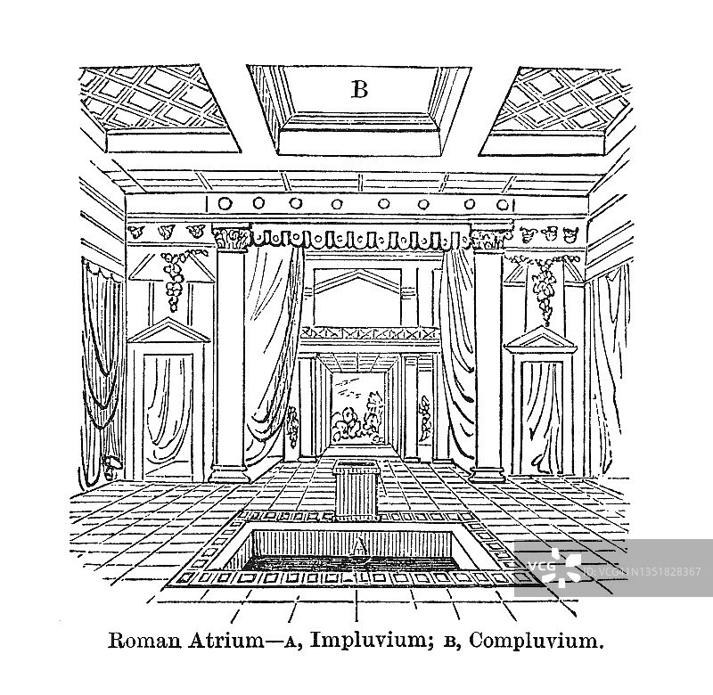 罗马中庭古老雕刻插图图片素材