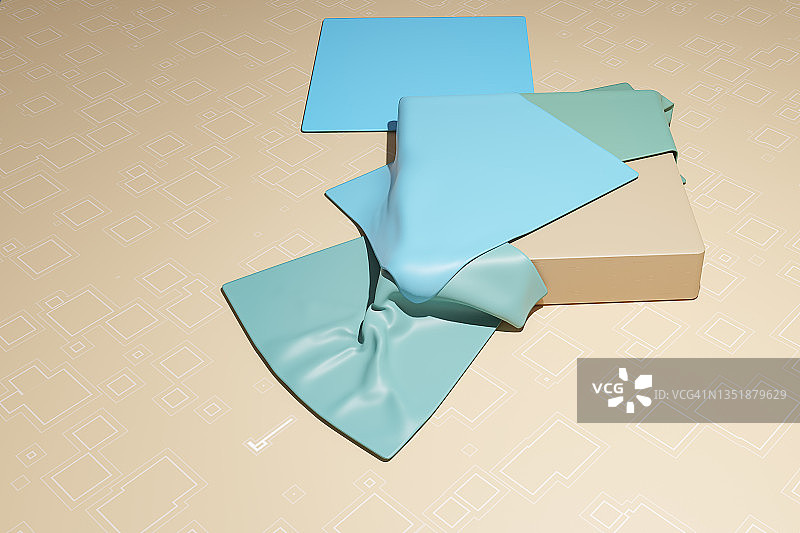 米色背景下的淡蓝色布料样本三维渲染图片素材