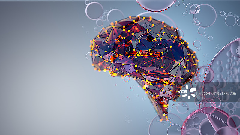 AI人工智能数字概念：抽象大脑与气泡图片素材