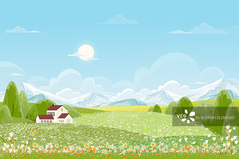 春季绿色田野山景图片素材