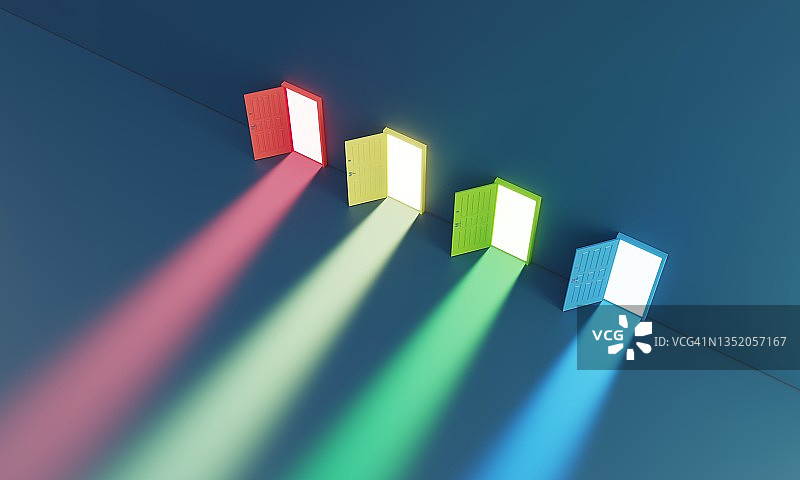 多种颜色的门的选择概念图片素材