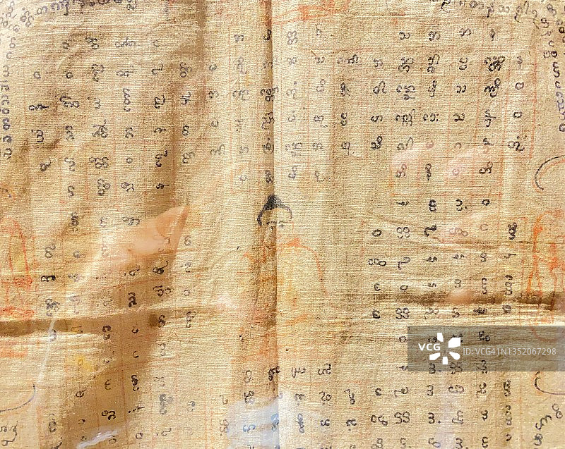 古老的泰国护身符：扬塔，一种绘有兰纳泰文字和佛教绘画的布图片素材