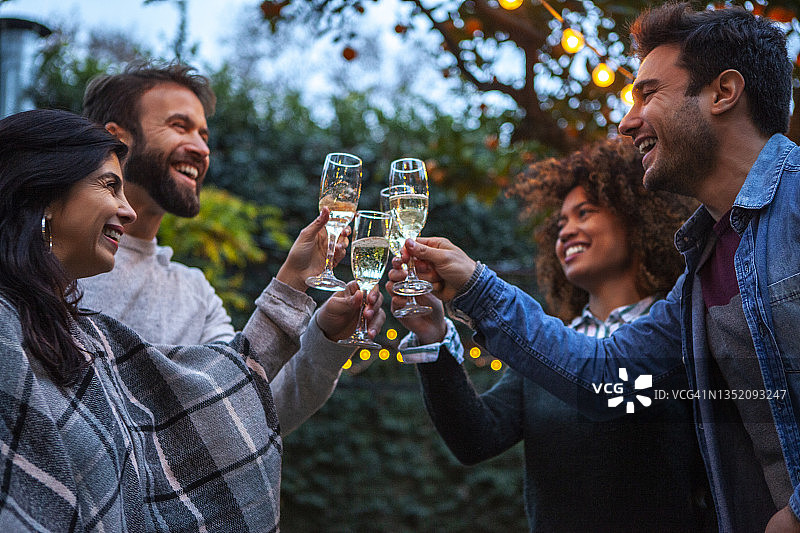 多民族朋友举杯庆祝欢笑图片素材