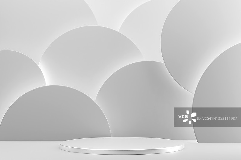 白色背景上的圆形银色金属讲台图片素材