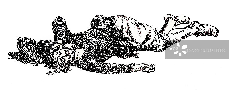 沉睡男人的雕刻插图图片素材