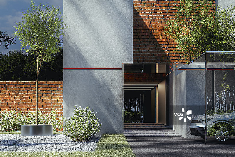 停有汽车的现代住宅车道图片素材