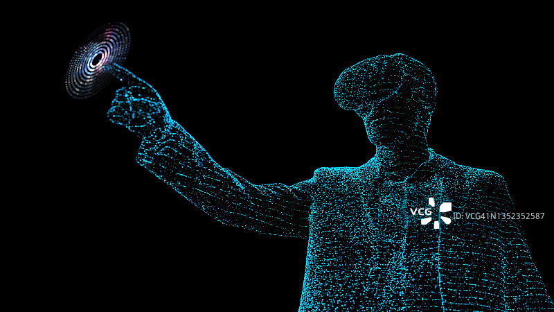 戴VR眼镜的男人，彩色灯光图片素材