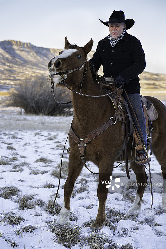 冬季蒙大拿州牧场的牛仔图片素材