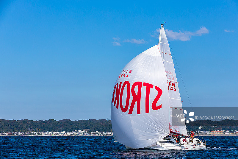 朋友们周末在海上练习帆船比赛图片素材