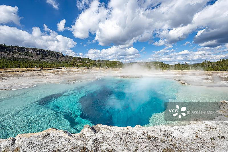 美国怀俄明州黄石国家公园蓝宝石池、黑沙盆地和饼干盆地的绿松石色清澈泉水图片素材