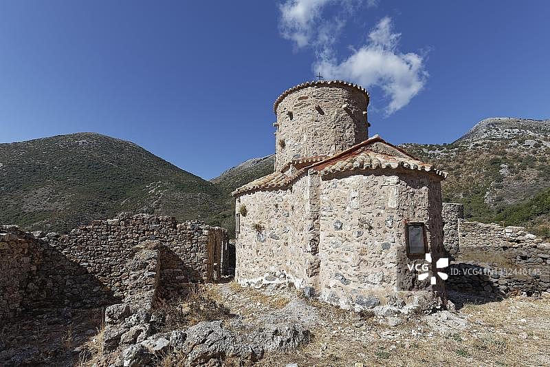 莫尼齐古拜占庭修道院遗址，希腊伯罗奔尼撒图片素材