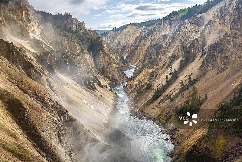 黄石大峡谷：从北缘俯瞰下瀑布，美国怀俄明州黄石国家公园图片素材