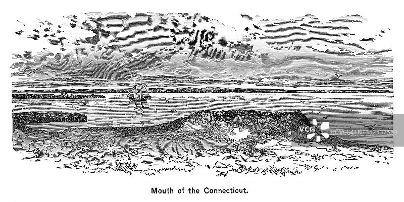 大西洋康涅狄格河口长岛海峡复古雕刻插图图片素材