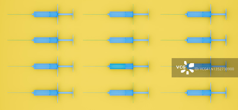 黄色背景上的蓝色注射器3D渲染图片素材