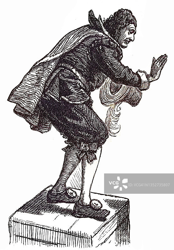 站在箱子上讲话的男人古版画图片素材