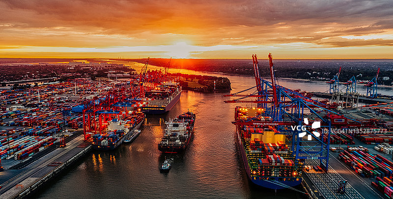 汉堡集装箱船坞鸟瞰图图片素材