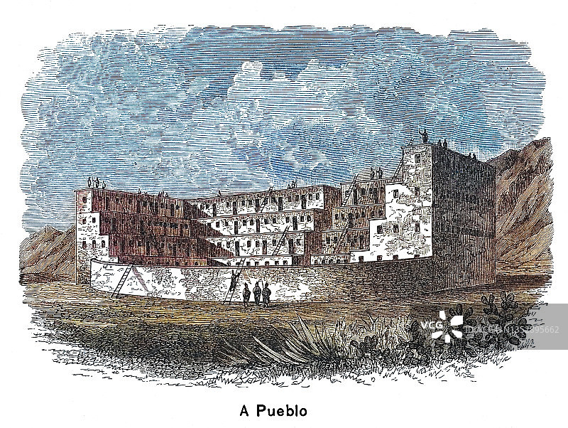 普韦布洛修复古董雕刻插图图片素材