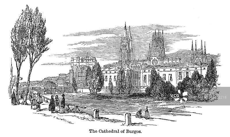 西班牙布尔戈斯圣玛丽亚大教堂古老雕刻插图图片素材