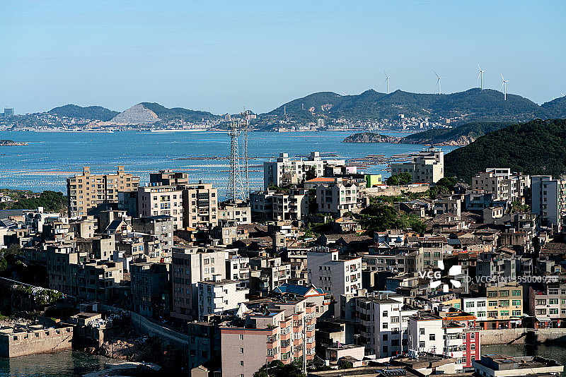 海边渔村鸟瞰图图片素材