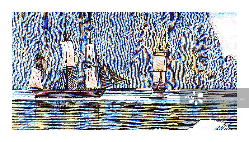 帆船老式雕刻插图图片素材