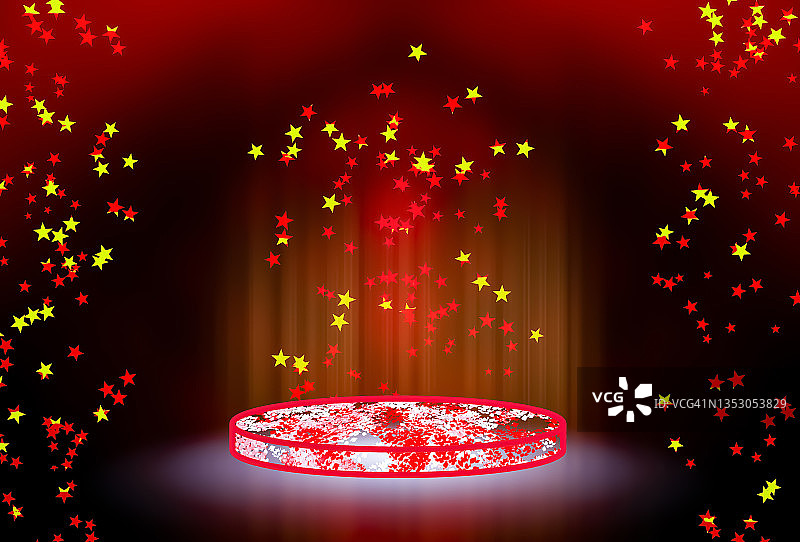 随机红色星光背景上的照明地板领奖台图片素材