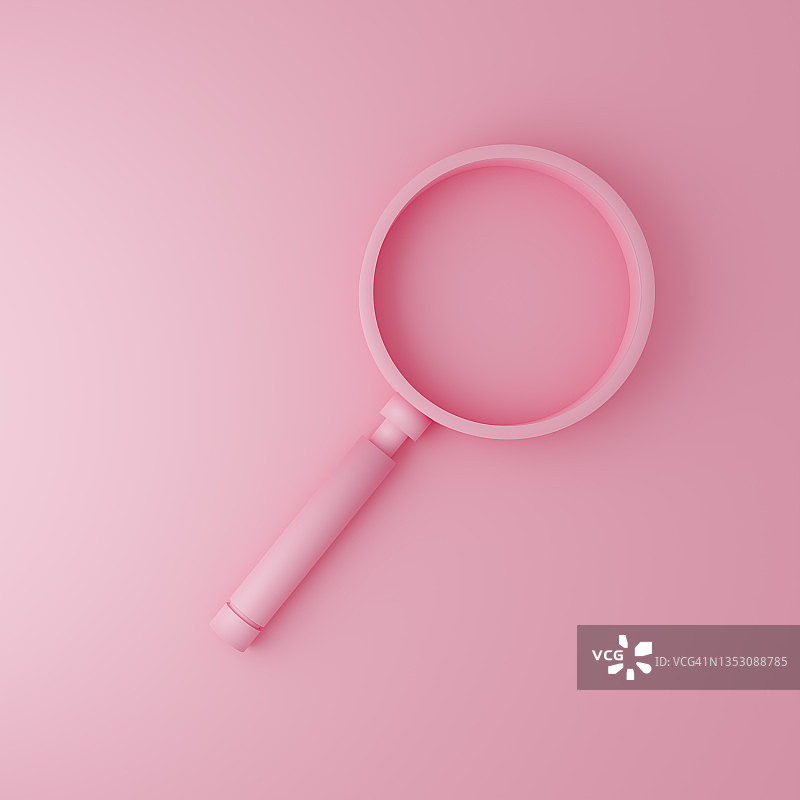 粉色背景上的简约粉色3D放大镜文字空间图片素材