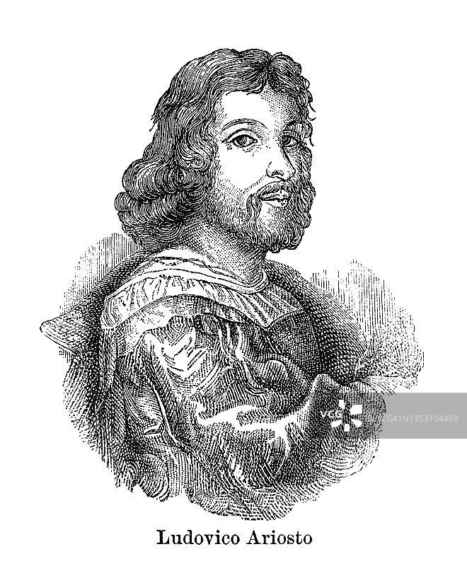 意大利诗人卢多维科·阿里奥斯托肖像，《疯狂的奥兰多》作者图片素材